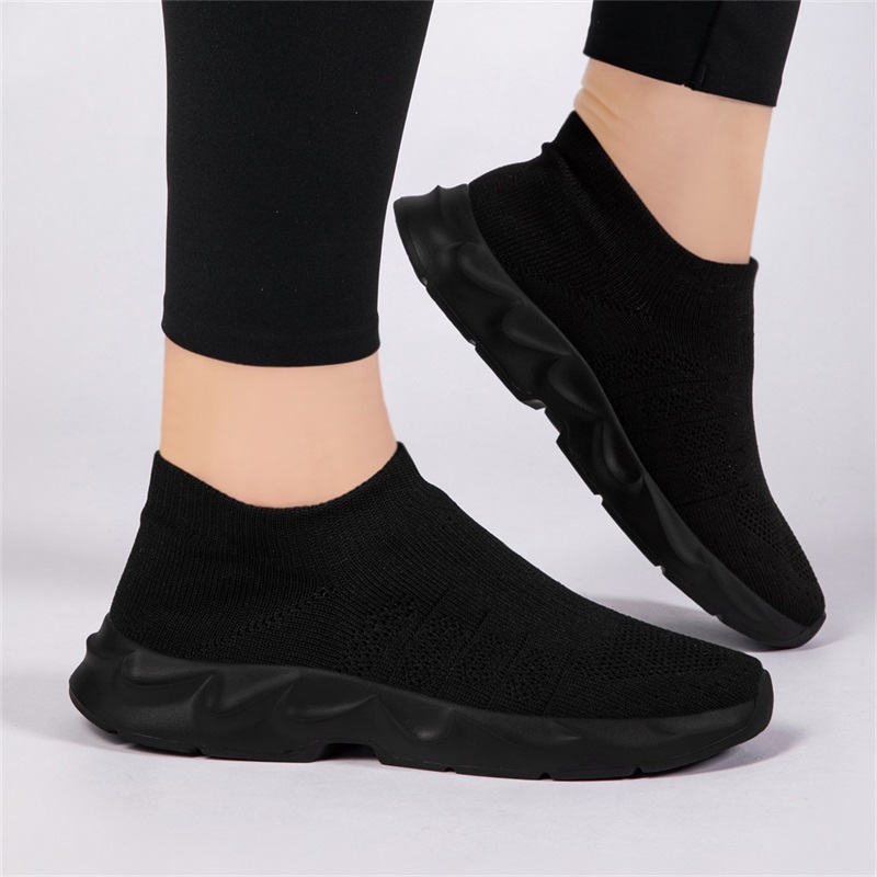 Knit Fabric Lace Up Sneakers - Damskie wsuwane buty do chodzenia z