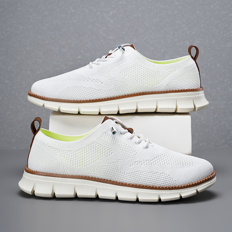 Knit Fabric Lace Up Sneakers - Nowe męskie oddychające mokasyny z dzianiny