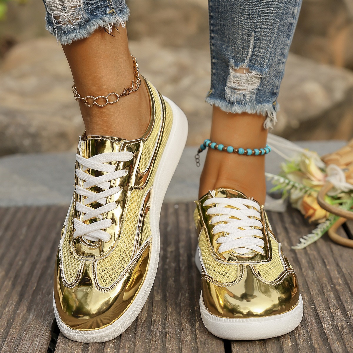 Nowe damskie sneakersy oddycha – Knit Fabric Lace Up Sneakers recenzja i cena