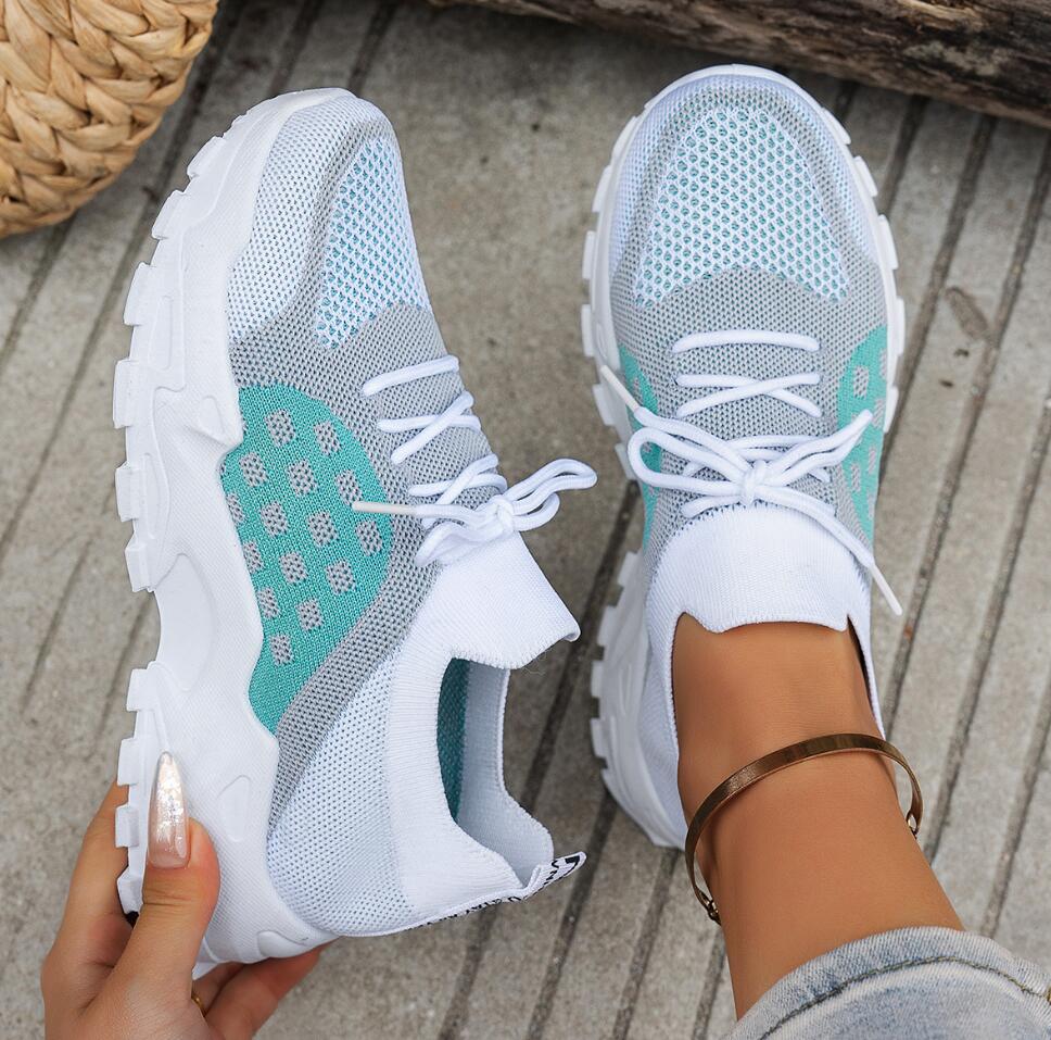 Damskie oddychające sportowe b – Knit Fabric Lace Up Sneakers recenzja i cena
