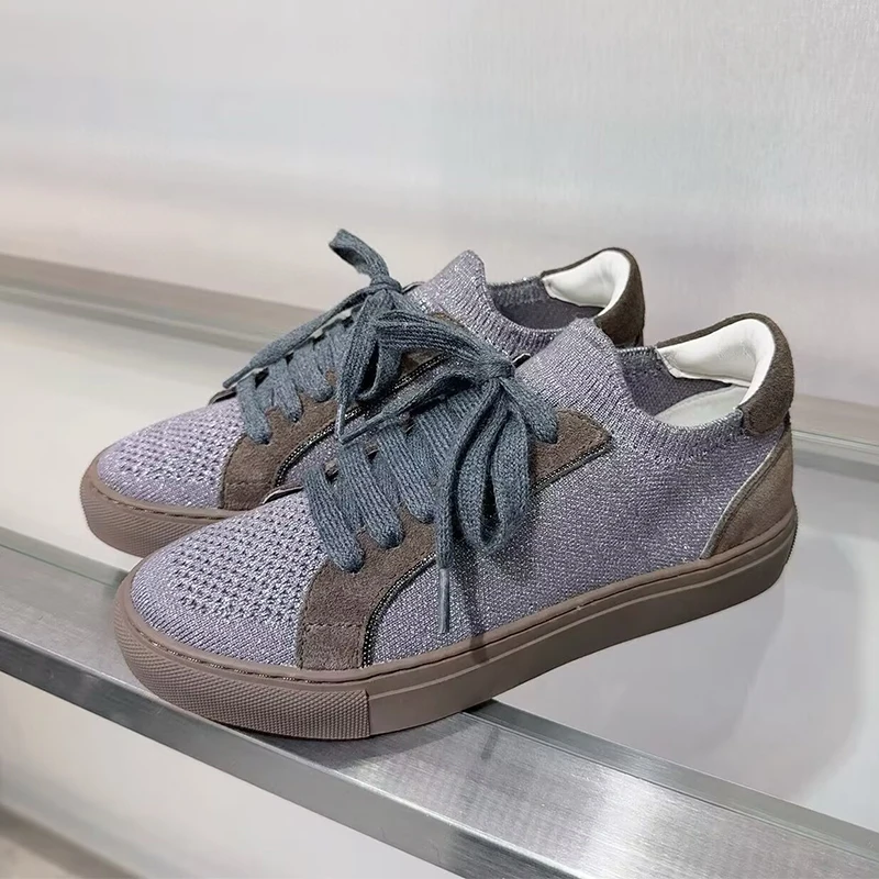 Damskie dzianinowe oddychające – Knit Fabric Lace Up Sneakers recenzja i cena